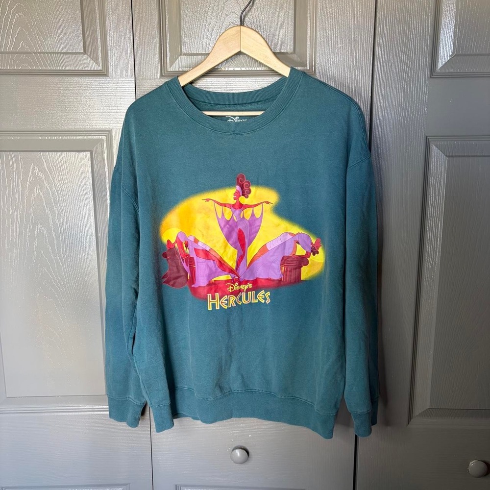 Disney Hercules The Muses Graphic Sweatshirt Mens XL Teal Blue Crewneck Pullover